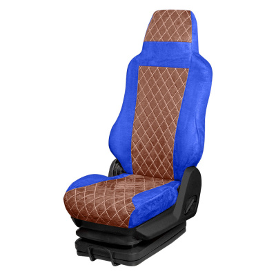 151 Чехлы Стандарт IVECO S-Way от 2022 (2 ремня) 2 выс.сид. с рычагом на спинке водителя (АликСиний+АликКоричневый)