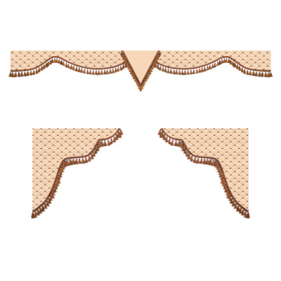 Ламбрекен комплект тройной с вышивкой VALDAI 2,2м (бахрома 1кат) ("Классик" бежевый стр. коричневая)