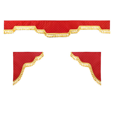 Ламбрекен комплект с маркой FORD 2,2м (бахрома 1кат) (Экокожа стег красный)