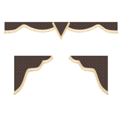 Ламбрекен комплект тройной с вышивкой VOLVO 2,2м (бахрома 1кат) ("Классик" коричневый стр. бежевая)