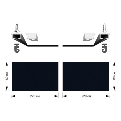 Комплект автоштор с направляющими Тип-Б  (Блэкаут черный)
