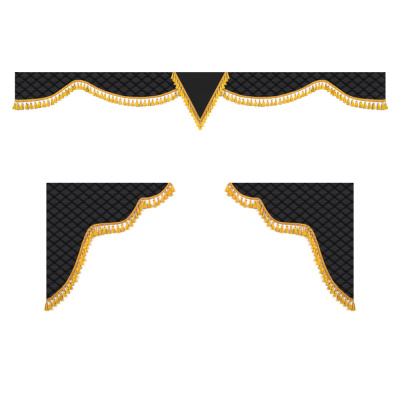 Ламбрекен комплект тройной с вышивкой DongFeng 2,2м (бахрома 1кат) ("Классик" черный стр. черная)