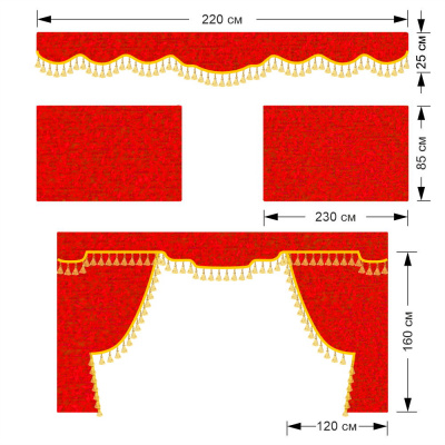 Комплект автоштор MAN F-2000 (бахрома 1кат) (Барашек Красный)