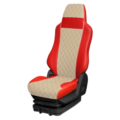 3 Чехлы Премиум IVECO Eurotech, Eurostar   (2 ремня) 2 низ.сид. (ПремиумКрасный+ПремиумБежевый)