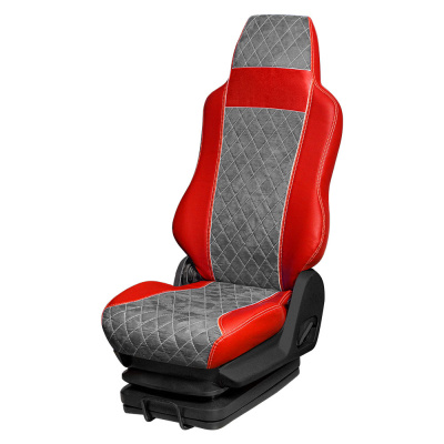 11 Чехлы Премиум MERCEDES ACTROS MP4 1844 от 2011 (2 ремня) 2 выс.сид. с рычагами откидывания спинки (ПремиумКрасный+АликСерый)