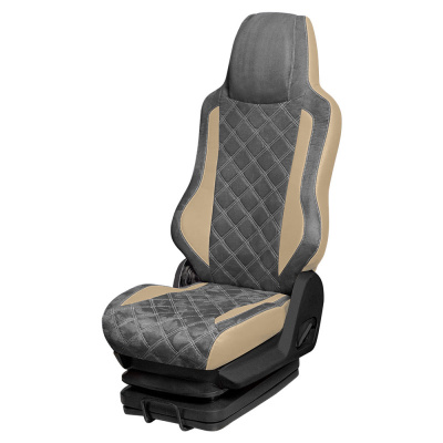 140 Чехлы Люкс FAW J6P (3-х осный) от 2022 (2 ремня) 2 выс.сид (ПремиумБежевый+АликСерый)