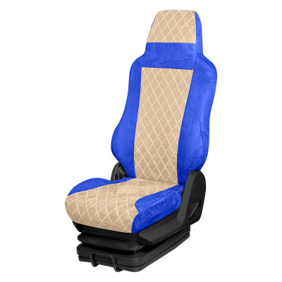 91 Чехлы Стандарт RENAULT серия T/K/C от 2013 (2 ремня) 2 выс.сид. с рычагами\без рычагов (АликСиний+АликБежевый)