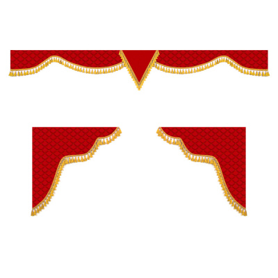 Ламбрекен комплект тройной с вышивкой MERCEDES 2,2м (бахрома 1кат) ("Классик" красный)