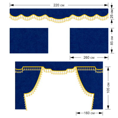 Комплект автоштор DongFeng от 2022г.в. (бахрома 1кат) (Микрофибра Синий)