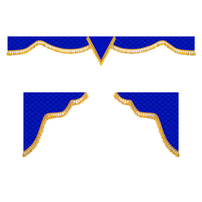 Ламбрекен комплект тройной с вышивкой HOWO 2,2м (бахрома 1кат) ("Классик" синий)