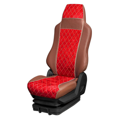 55 Чехлы Премиум RENAULT PREMIUM 2007г. восток  (1 ремень) 2 выс.сид (без подлокотн.) (ПремиумКоричневый+АликКрасный)