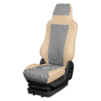 145a Чехлы Стандарт KAMAZ Компас12 от 2023 3-х местн. (водитель пневмо, низкое + подлокотник) (АликБежевый+АликСерый)