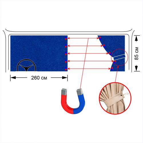 Шторы лобового окна 2,6х85 (магнитные защелки)