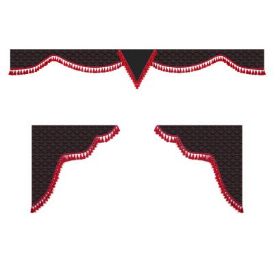 Ламбрекен комплект тройной с вышивкой IVECO 2,2м (бахрома 1кат) ("Классик" черный стр. красная)