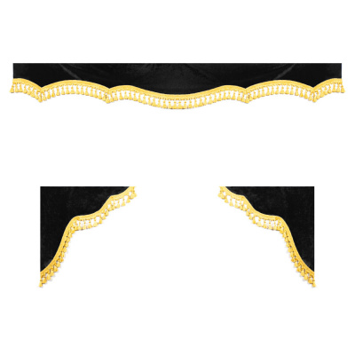 Ламбрекен комплект с маркой PETERBILT 1,5м (бахрома 1кат) (Велюр черный)