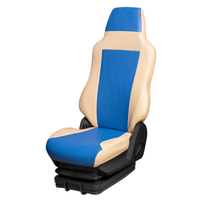 13 Чехлы Стандарт MERCEDES ACTROS Megaspace   (1 ремень) 1 выс. 1 низ. (ПегасБежевый+ПегасСиний_Перф)