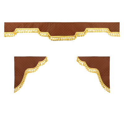 Ламбрекен комплект с маркой FAW 2,2м (бахрома 1кат) (Экокожа стег коричневый)