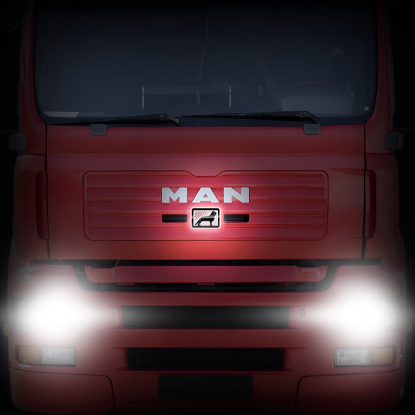 Светодиодная эмблема "Лев" (черный пластик) на капот MAN TGA (160х110мм)