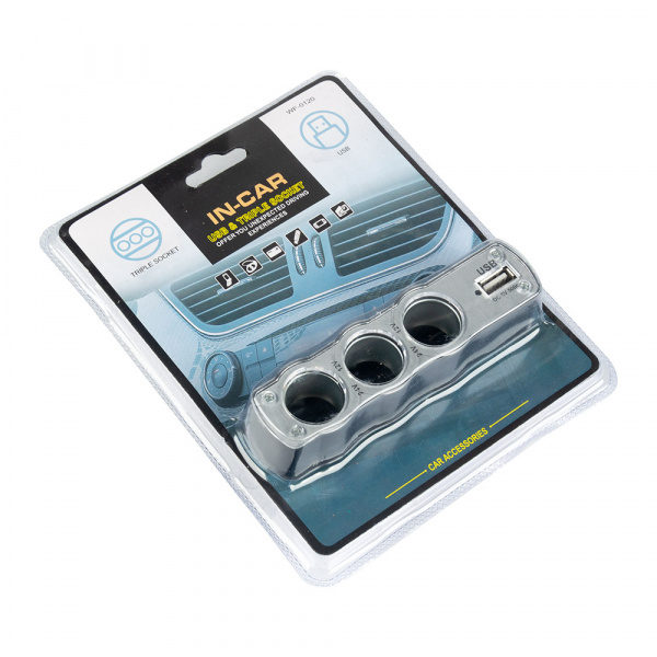 Разветвитель в прикуриватель № 011 3 устройства USB 1 порт