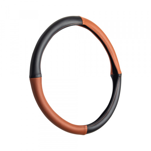 Оплетка руля черно-коричневая (экокожа, Ø45см)