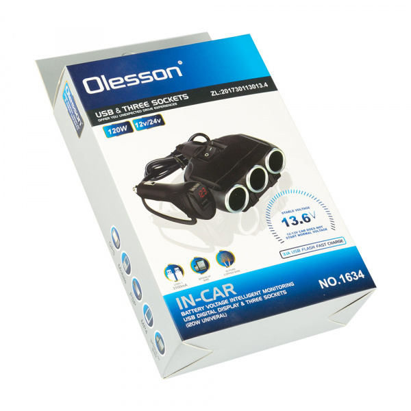 Разветвитель в прикуриватель № 1634 3 устройства USB 1 порт