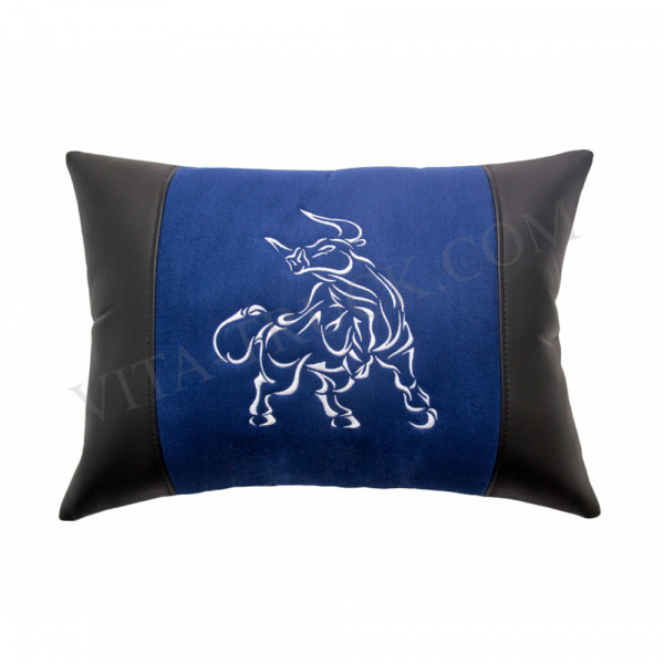 Подушка комбинированная с вышивкой (аликанте+кожа, 50x37см)