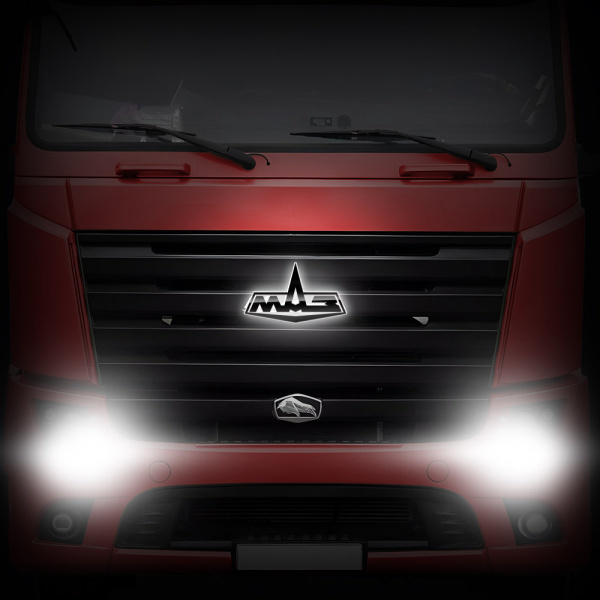 Светодиодная эмблема-логотип (черный пластик) для грузовиков MAZ EURO (Простор) (190х420мм)