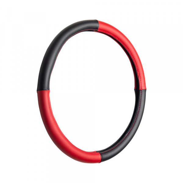 Оплетка руля черно-красная (экокожа, Ø45см)