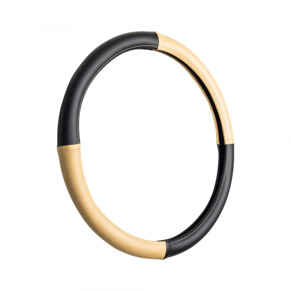 Оплетка руля черно-бежевая (экокожа, Ø45см)