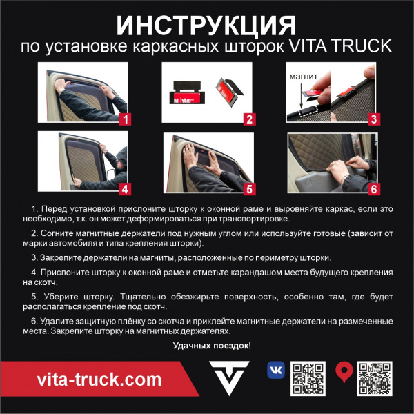 Каркасные шторы IVECO Stralis на магнитах с форточкой (4шт)