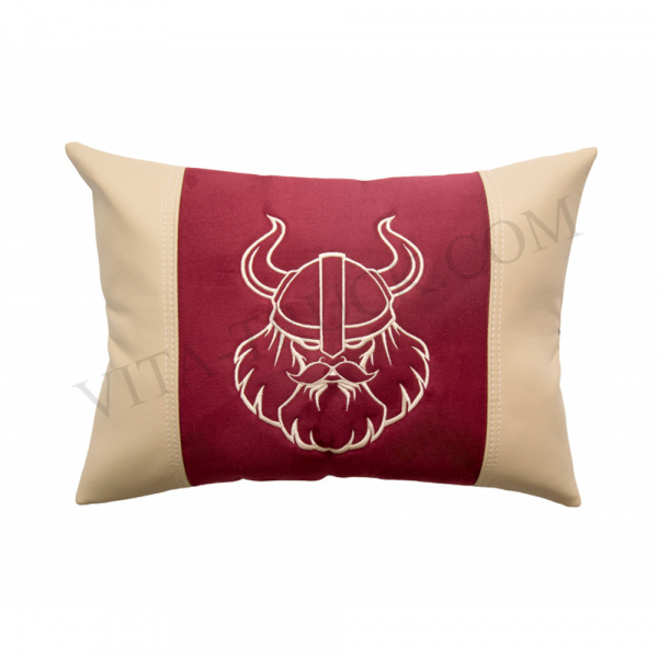 Подушка комбинированная с вышивкой (аликанте+кожа, 50x37см)