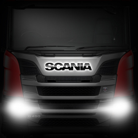 Светодиодная надпись-логотип (черный пластик) для грузовиков SCANIA (820х125мм)
