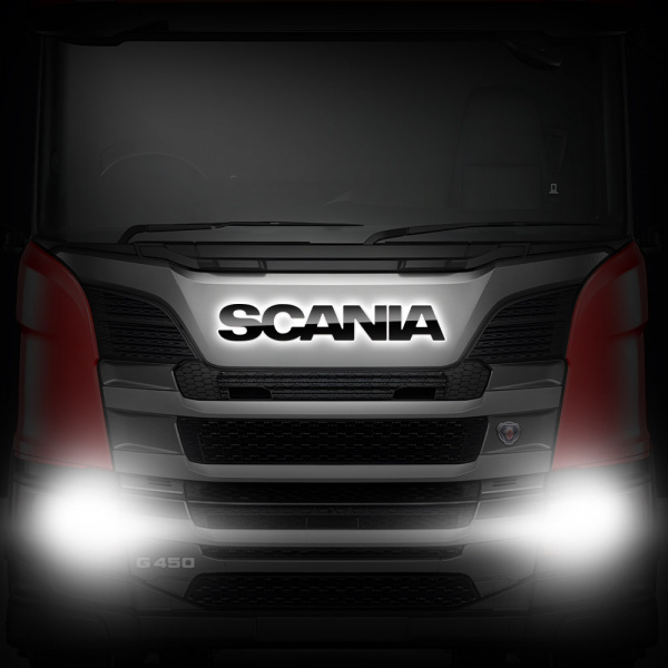 Светодиодная надпись-логотип (черный пластик) для грузовиков SCANIA (820х125мм)