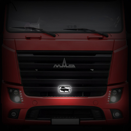 Светодиодная эмблема "Зубр" (черный пластик) на капот MAZ EURO (Простор) (105х205мм)