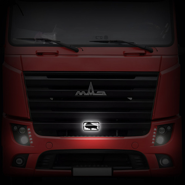 Светодиодная эмблема "Зубр" (черный пластик) на капот MAZ EURO (Простор) (105х205мм)