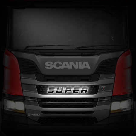 Светодиодная надпись "SUPER" (черный пластик) для грузовиков SCANIA (450х65мм)