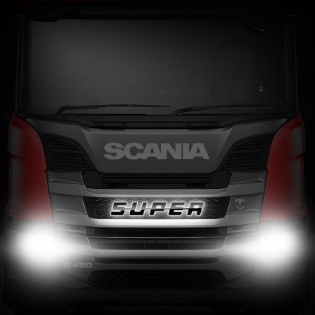 Светодиодная надпись "SUPER" (черный пластик) для грузовиков SCANIA (450х65мм)