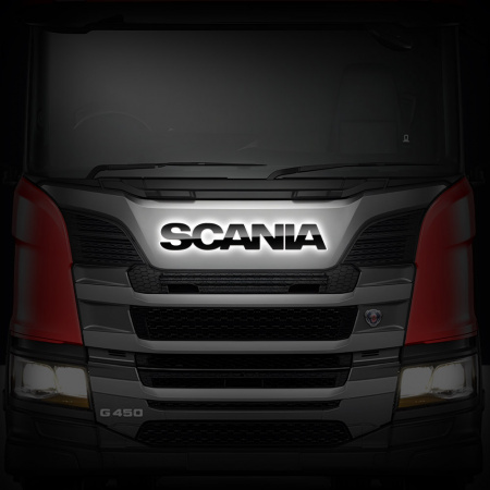 Светодиодная надпись-логотип (черный пластик) для грузовиков SCANIA (820х125мм)
