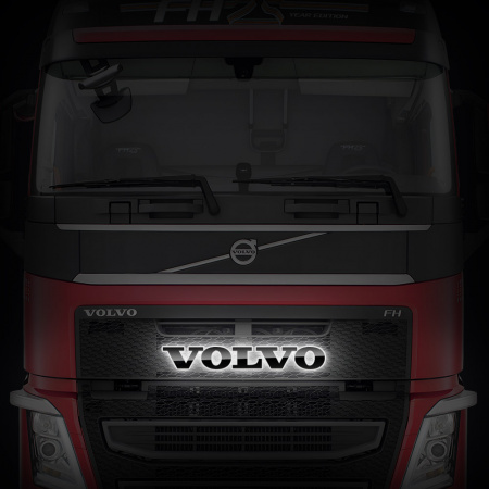 Светодиодная эмблема (черный пластик) на капот VOLVO FH16 (логотип+лучи) (430х430мм, Ø168мм)