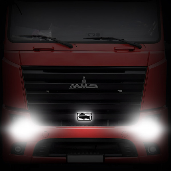 Светодиодная эмблема "Зубр" (черный пластик) на капот MAZ EURO (Простор) (105х205мм)