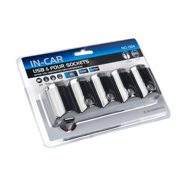 Разветвитель в прикуриватель № 1504 4 устройства USB 2 порта