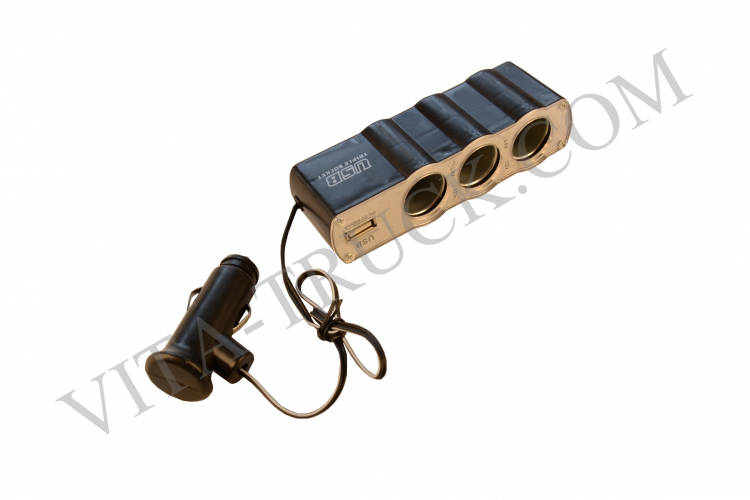 Разветвитель прикуривателя WF-0120 3-х фазный + USB (№011) 