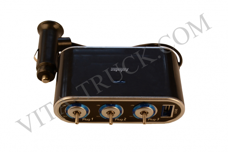 Разветвитель прикуривателя WF-306 3-х фазный c тумблерами + USB (№012)